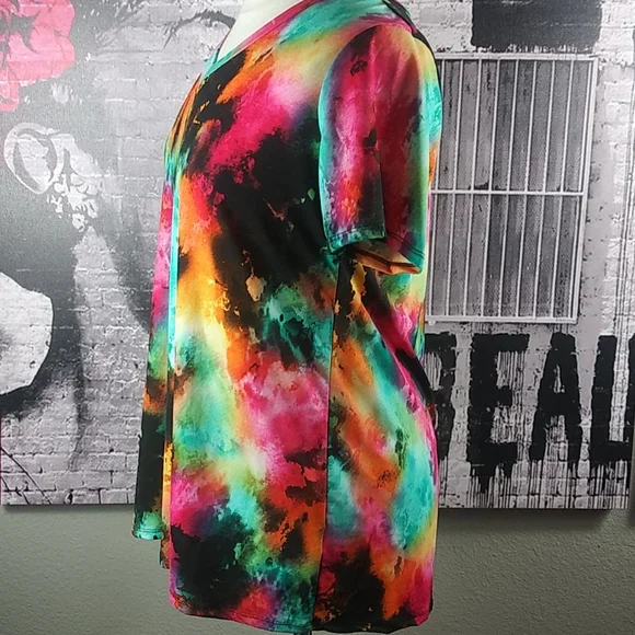 Heimish Orange Tie Dye V Neck Top Sz 1X - Picture 4 of 7